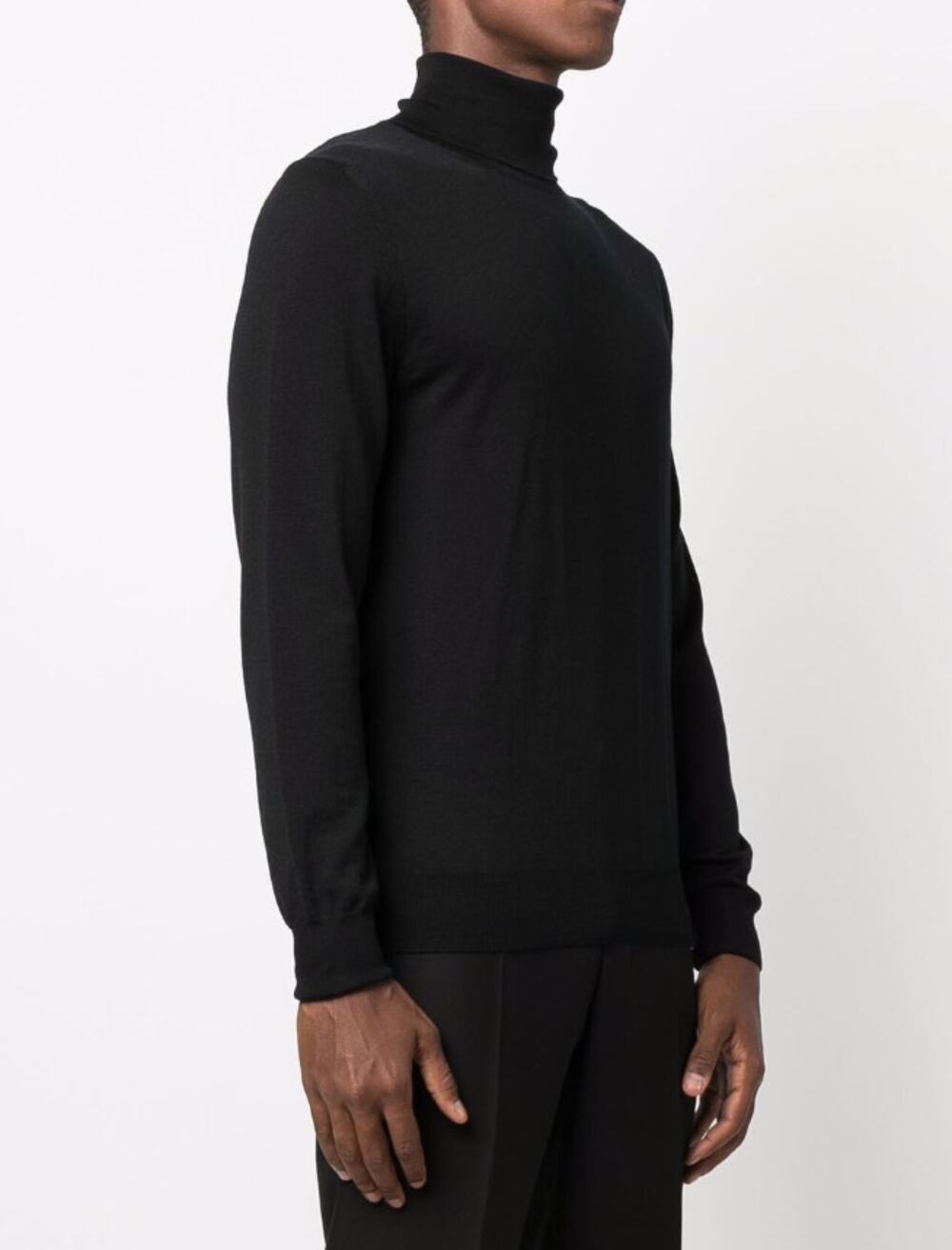 CANALI Men's Roll Neck Sweater US 42 IT 52 XL Black Extra Fine Merino Wool NWT